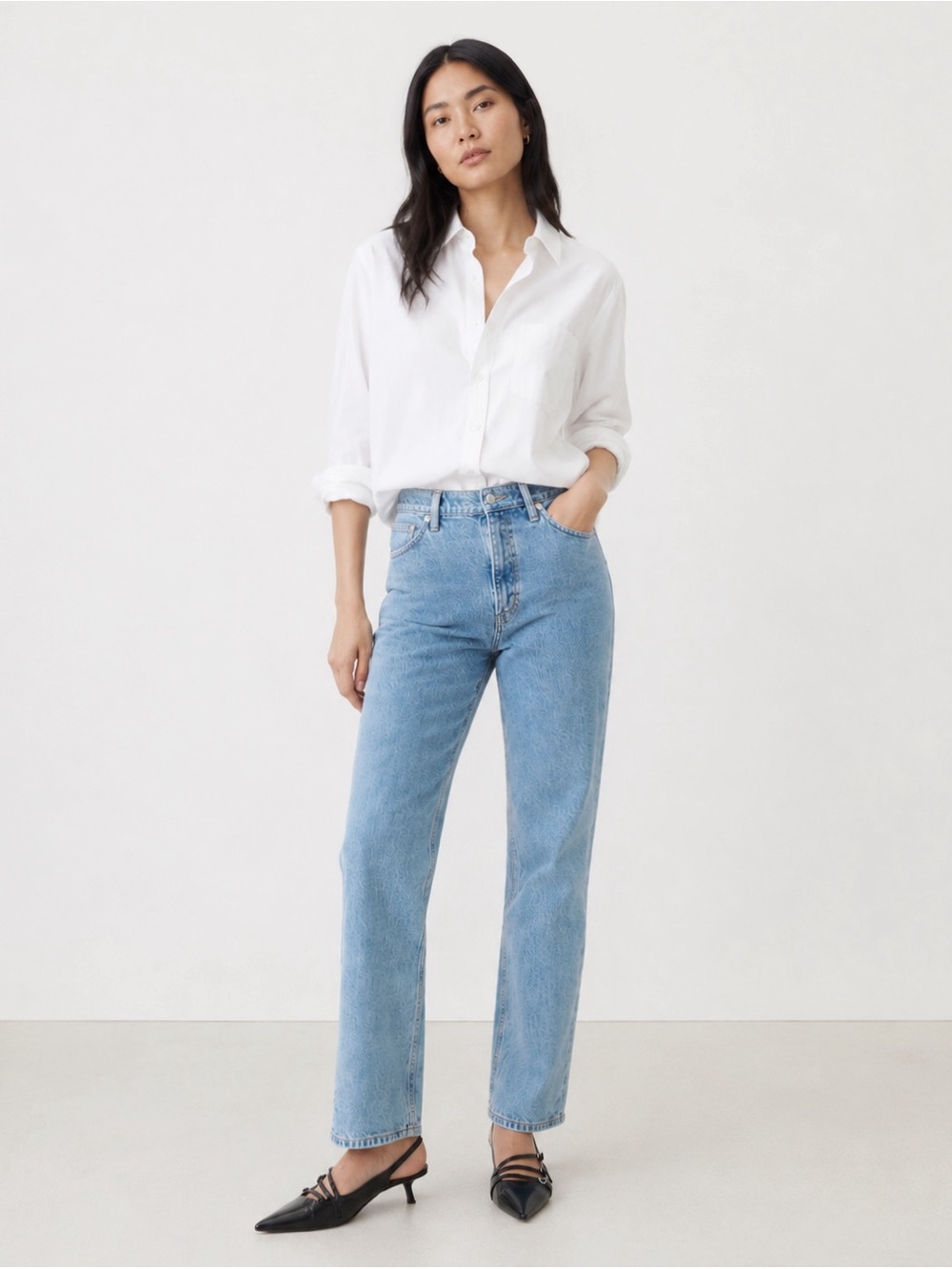 OAK + FORT Women Light Wash Denim Cigarette Leg Jeans LARGE Classic Contemporary